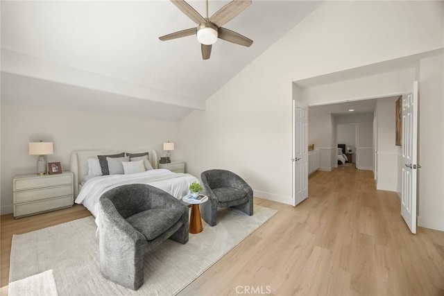 2260 Ardemore Dr, Fullerton, CA 92833 - bedroom with light wood finished floors, lofted ceiling, and ceiling fan