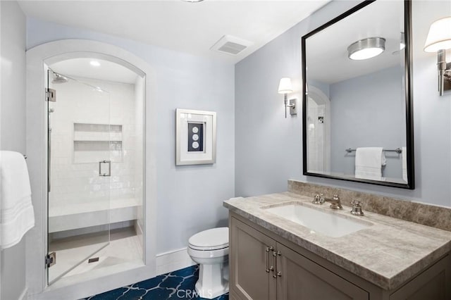 2570 Queda Way, Laguna Beach, CA 92651 - bathroom with vanity, a shower stall, and tile patterned flooring