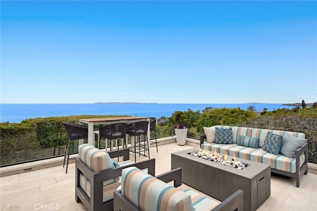 2570 Queda Way, Laguna Beach, CA 92651 - view of patio featuring an outdoor living space with a fire pit and a water view