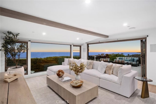 2570 Queda Way, Laguna Beach, CA 92651 - living room with beam ceiling, light wood-type flooring, and recessed lighting