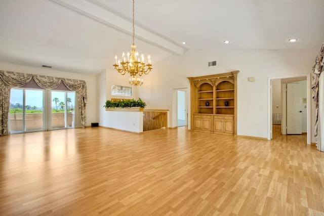 61 Via Larga Vis, Bonsall, CA 92003 - unfurnished living room with a chandelier, light wood-style floors, and recessed lighting