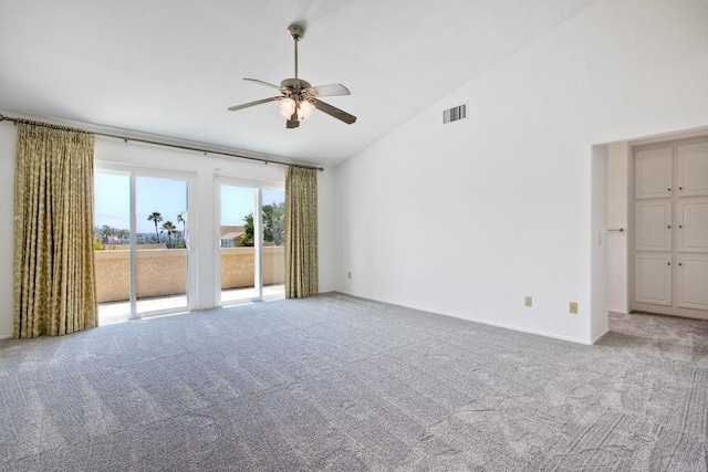 61 Via Larga Vis, Bonsall, CA 92003 - spare room with a ceiling fan, light colored carpet, and high vaulted ceiling