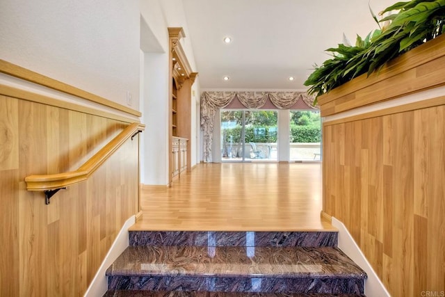 61 Via Larga Vis, Bonsall, CA 92003 - stairs featuring wood finished floors and recessed lighting