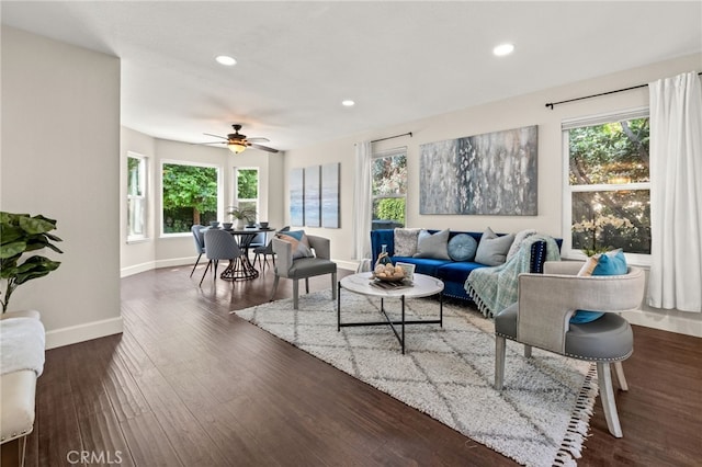 1336 Granada St, Upland, CA 91784 - living room with a ceiling fan, recessed lighting, and wood finished floors