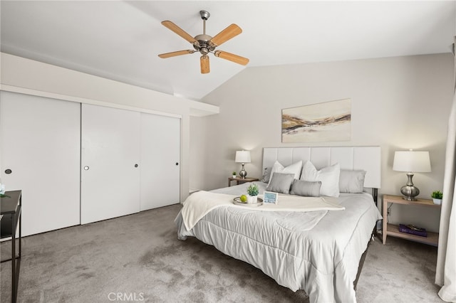1336 Granada St, Upland, CA 91784 - carpeted bedroom with lofted ceiling, a closet, and ceiling fan