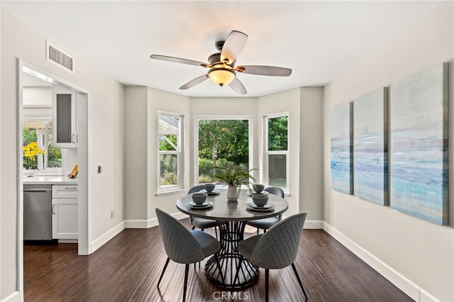 1336 Granada St, Upland, CA 91784 - dining area with dark wood-style flooring and a ceiling fan