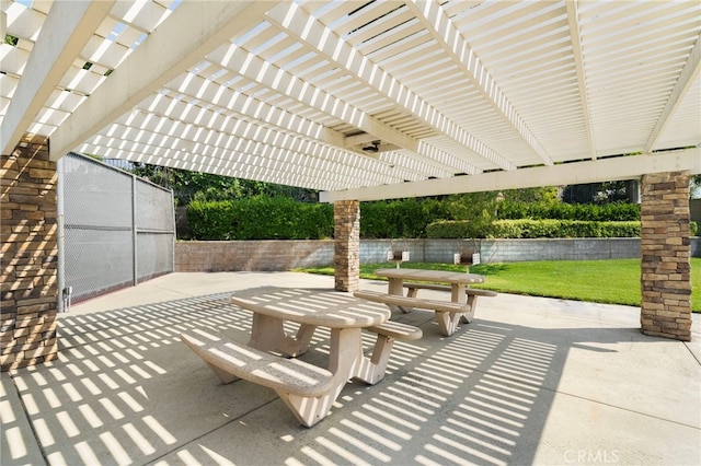1336 Granada St, Upland, CA 91784 - fenced backyard with a pergola, a patio, and outdoor dining space