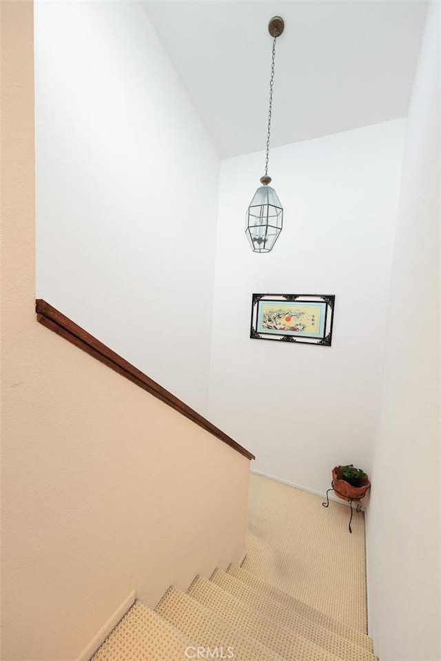 513 N Chandler Ave Unit E, Monterey Park, CA 91754 - stairway featuring carpet flooring and lofted ceiling