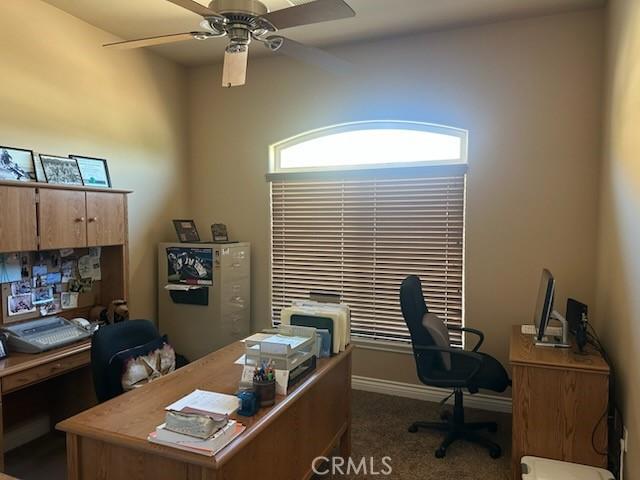 17134 Joshua Rd, Apple Valley, CA 92307 - office area featuring dark carpet and a ceiling fan