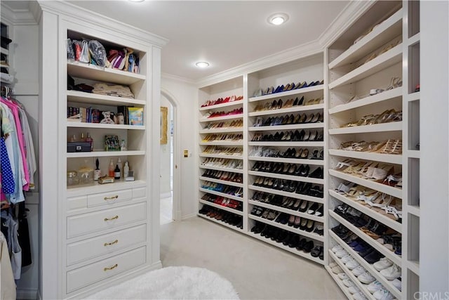 spacious closet with light colored carpet