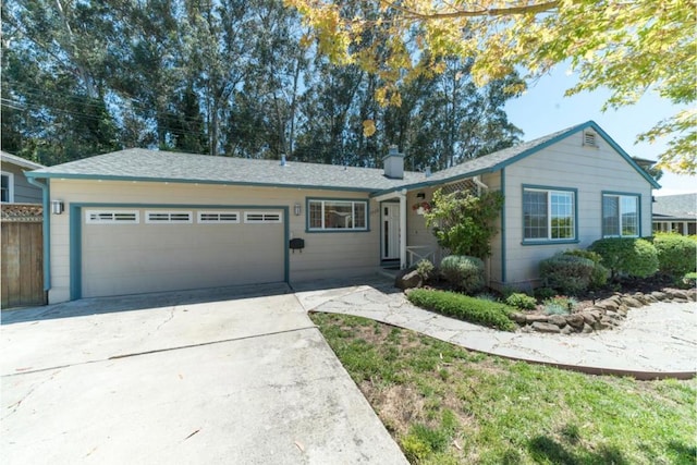 single story home with a garage