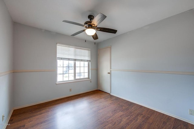 unfurnished room featuring wood-type flooring and ceiling fan