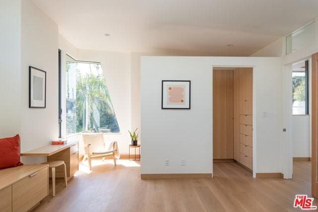 living area featuring light hardwood / wood-style floors and a healthy amount of sunlight