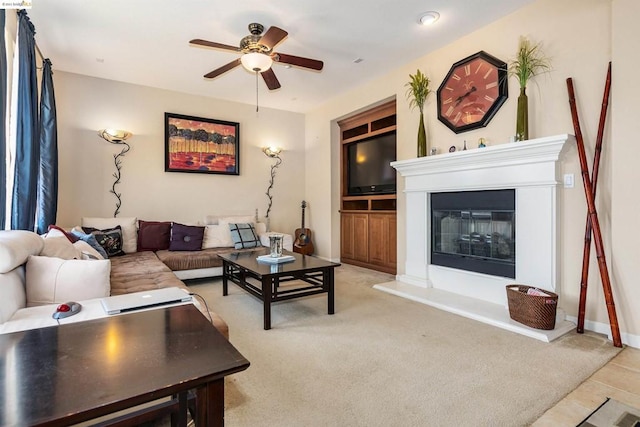 living room featuring ceiling fan