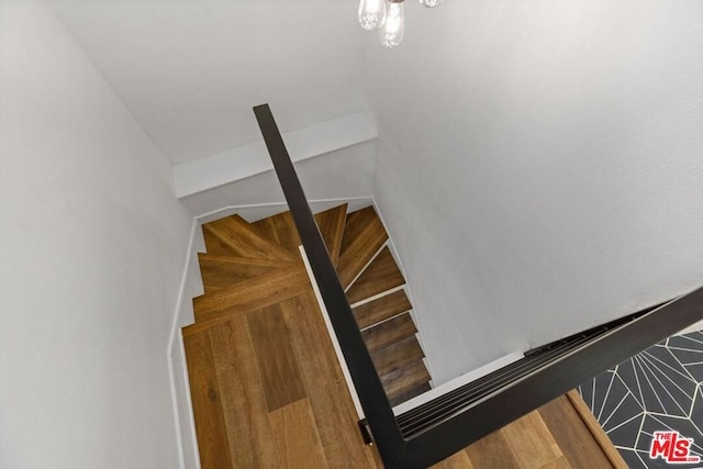 staircase with wood-type flooring