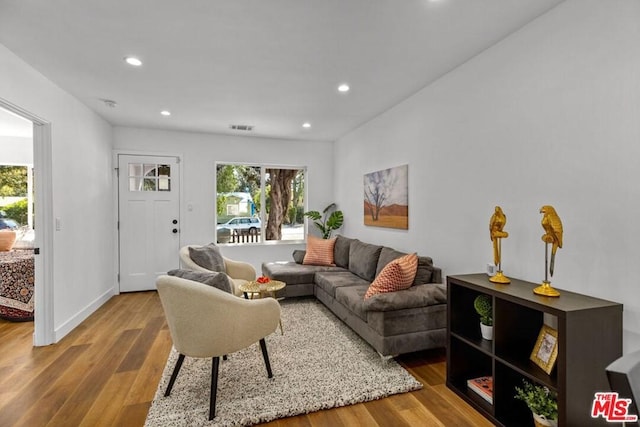 living room featuring light wood-type flooring