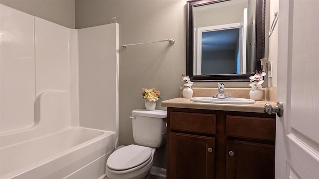 full bathroom with vanity, toilet, and tub / shower combination