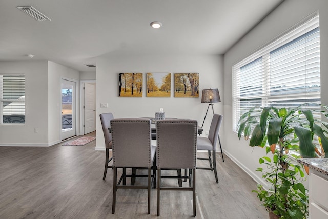 dining space featuring hardwood / wood-style flooring