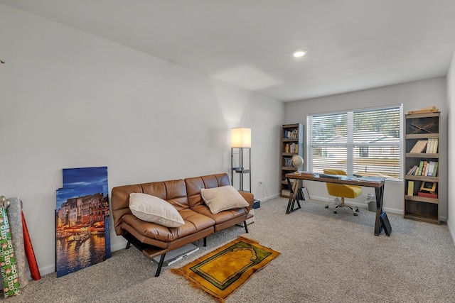 view of carpeted home office