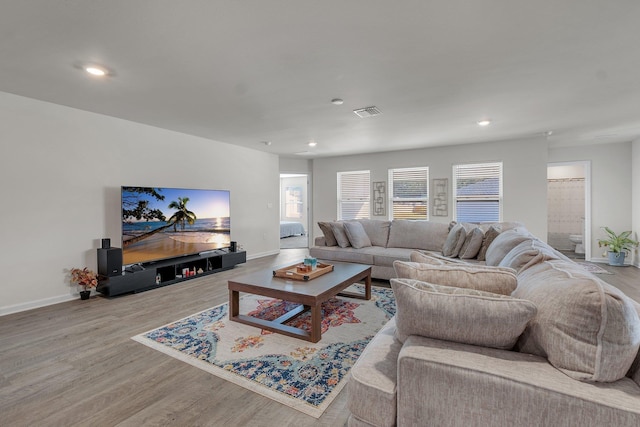 living room featuring light wood-type flooring