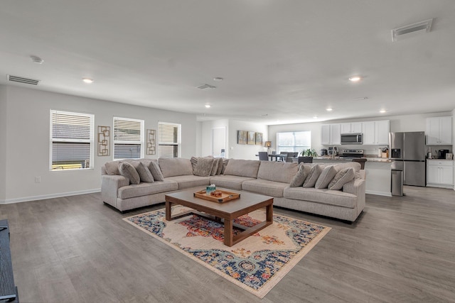 living room featuring light wood-type flooring