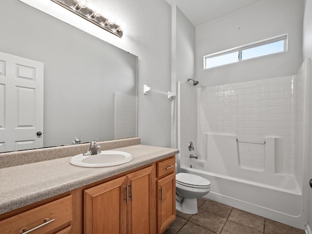 full bathroom with tile patterned flooring, vanity, toilet, and shower / washtub combination