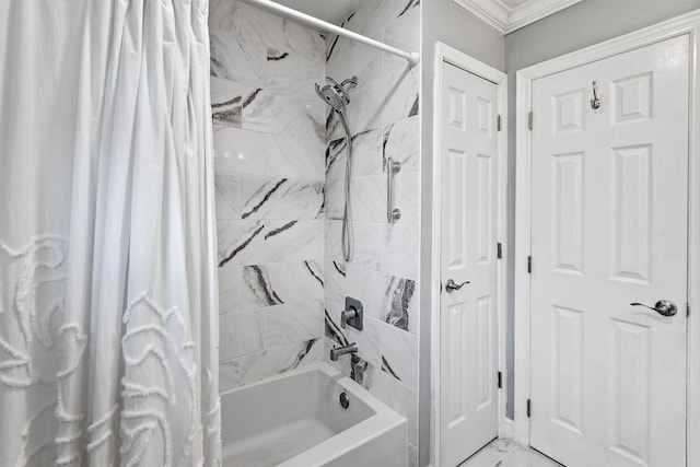 4012 Mclaughlin Dr, Tallahassee, FL 32309 - bathroom featuring shower / bath combination with curtain and ornamental molding