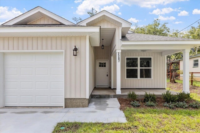 property entrance featuring a garage