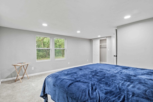 carpeted bedroom with a closet