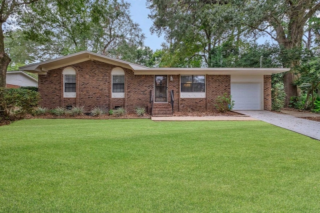 ranch-style house with a front lawn and a garage