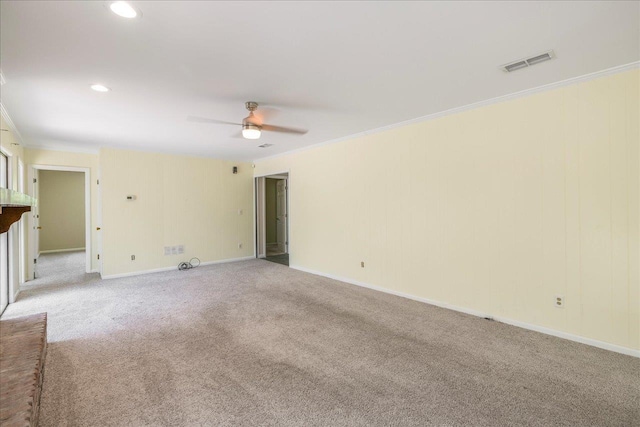 823 Salter Rd, Quincy, FL 32352 - empty room with ornamental molding, a ceiling fan, light carpet, baseboards, and recessed lighting