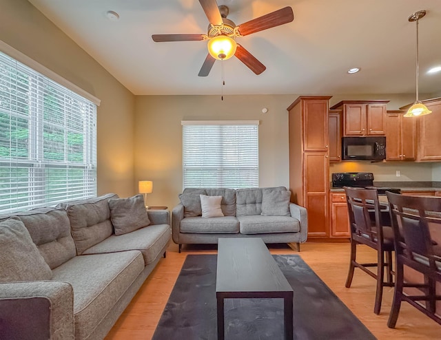 2027 Ann Arbor Ave Unit 1501, Tallahassee, FL 32304 - living area featuring plenty of natural light, ceiling fan, light wood finished floors, and recessed lighting