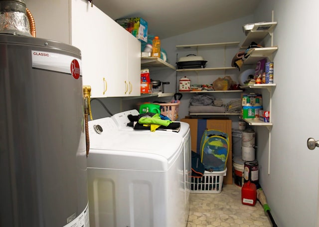 2105 Belle Vue Way, Tallahassee, FL 32304 - washroom with water heater, washer and clothes dryer, and cabinet space