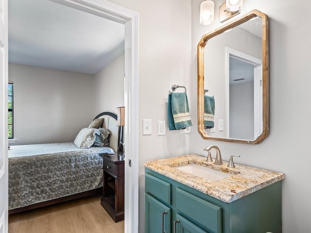 bathroom featuring hardwood / wood-style flooring and vanity