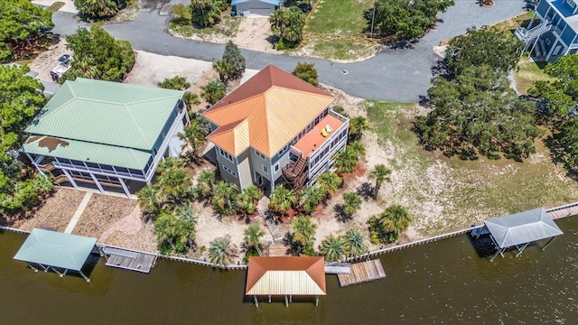 bird's eye view featuring a water view