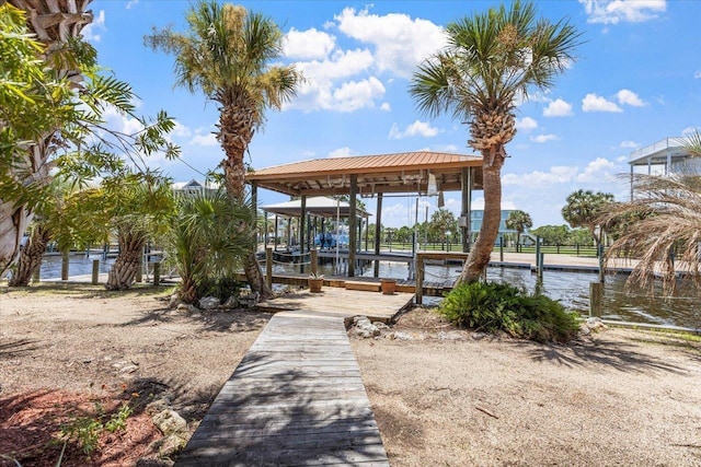 dock area with a water view