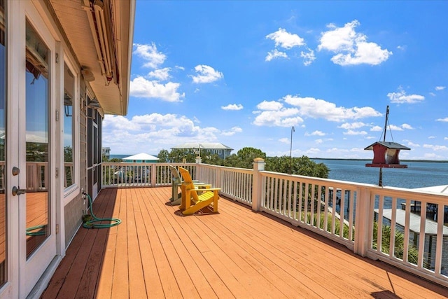 deck with a water view