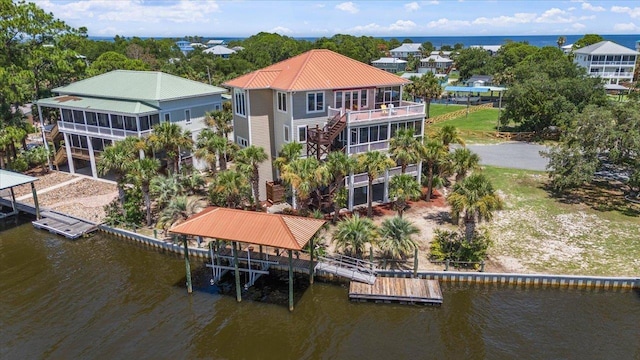 exterior space featuring a water view