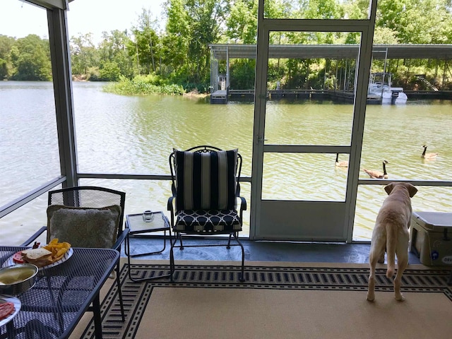 view of dock with a water view