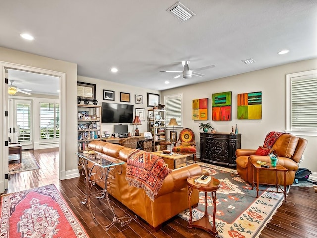 45 Walker Creek Dr, Shell Point, FL 32327 - living area with a ceiling fan, wood-type flooring, and recessed lighting