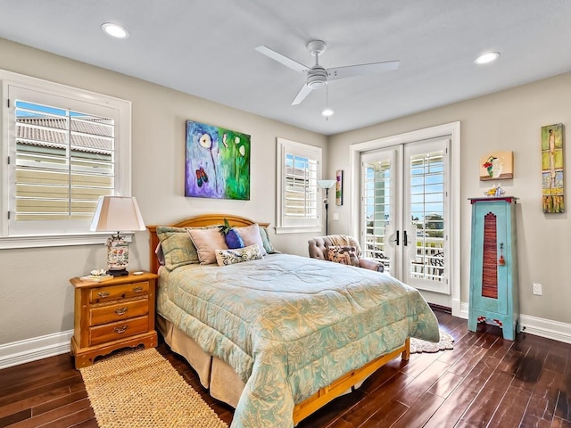 45 Walker Creek Dr, Shell Point, FL 32327 - bedroom with access to outside, wood finished floors, recessed lighting, and ceiling fan