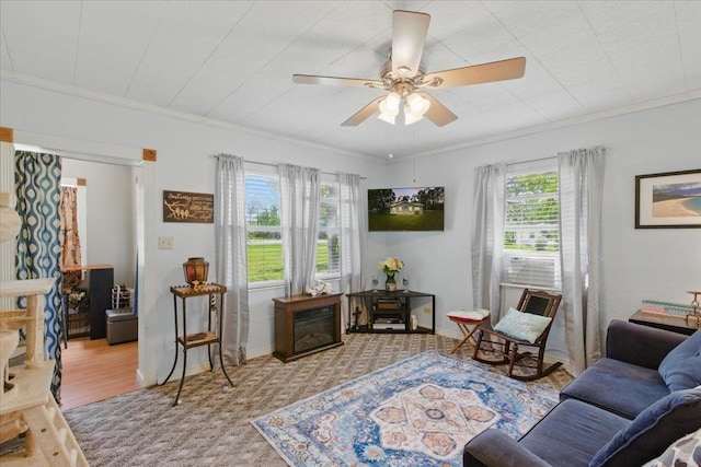 2743 US-19 Hwy, Perry, FL 32347 - living room featuring a ceiling fan, crown molding, and baseboards