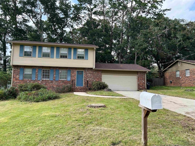 view of front of house with a garage and a front lawn