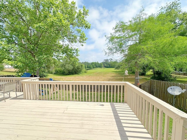 wooden terrace featuring fence