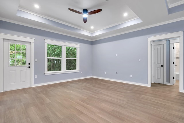 279 Ayers Ct, Tallahassee, FL 32305 - unfurnished room featuring a raised ceiling, light wood finished floors, ceiling fan, baseboards, and ornamental molding