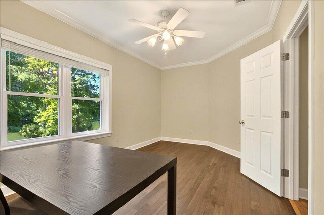 9078 Shoal Creek Dr, Tallahassee, FL 32312 - unfurnished room featuring dark wood-type flooring, baseboards, ceiling fan, and ornamental molding