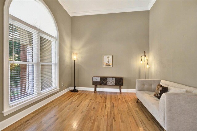 9078 Shoal Creek Dr, Tallahassee, FL 32312 - sitting room with ornamental molding, baseboards, light wood-style flooring, and plenty of natural light