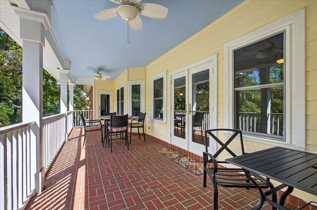 9078 Shoal Creek Dr, Tallahassee, FL 32312 - view of patio / terrace with outdoor dining space, ceiling fan, and french doors