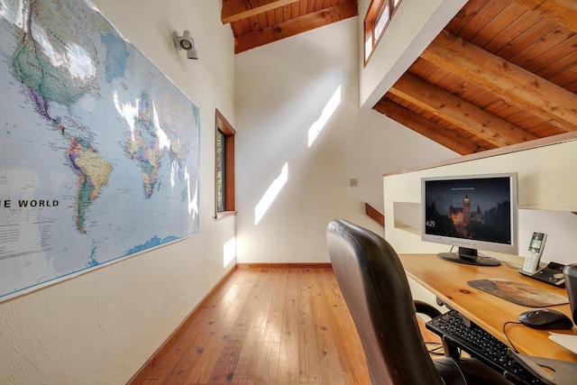 988 Timber Run, Havana, FL 32333 - office area with wooden ceiling, hardwood / wood-style floors, and baseboards
