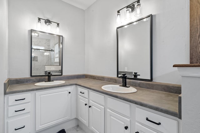 bathroom featuring vanity and walk in shower